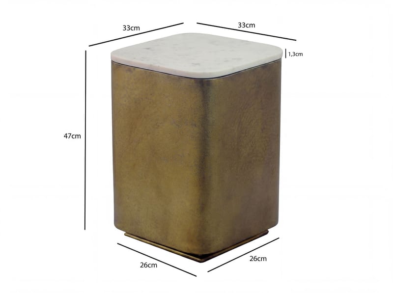 Rovian Kvadratiskt sidobord 33 cm i metall med marmorskiva - vit antikguld - Möbler - Vardagsrum - Soffbord & vardagsrumsbord - Brickbord