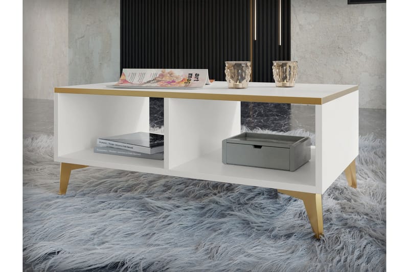 Royston 100 cm Rektangulärt Soffbord med Hyllor i Målat Trä - Vit - Möbler - Vardagsrum - Soffbord & vardagsrumsbord - Soffbord