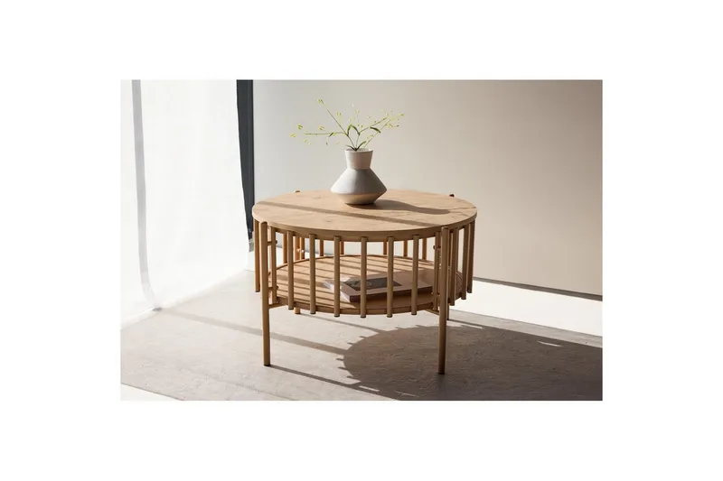 Rubbo Runt Soffbord 80 cm med Hyllor i Trä med Ljust Trä - Beige - Möbler - Vardagsrum - Soffbord & vardagsrumsbord - Soffbord
