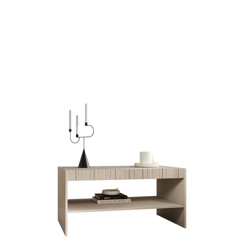 Rynlin Rektangulärt Soffbord med Hyllor och Räfflad Front 100 cm i Trä, Beige