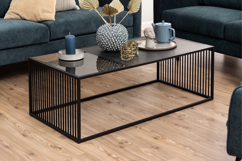 Saklani 120x60 cm Rektangulärt Soffbord i Metall med Glasskiva - Svart - Möbler - Vardagsrum - Soffbord & vardagsrumsbord - Soffbord