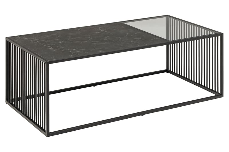 Saklani 120x60 cm Rektangulärt Soffbord i Metall med Glasskiva, Svart