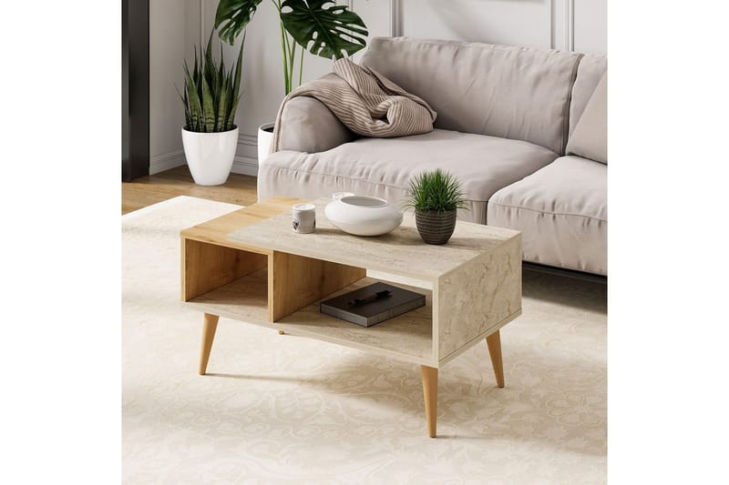 Salric Soffbord 90 cm - Travertine/Ek - Möbler - Vardagsrum - Soffbord & vardagsrumsbord - Soffbord