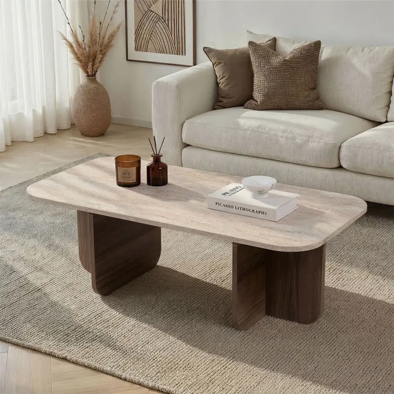 Salrin Soffbord 120x41x60 cm - Travertin, Venezia-valnöt - Möbler - Vardagsrum - Soffbord & vardagsrumsbord - Soffbord