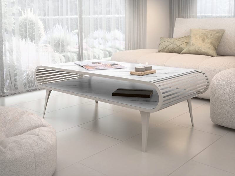 Salvaris Soffbord 120 cm - Beige med vit marmordekor - Möbler - Vardagsrum - Soffbord & vardagsrumsbord - Soffbord