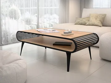 Salvaris Soffbord 120 cm - Svart med bordsskiva i naturlig trälook - Möbler - Vardagsrum - Soffbord & vardagsrumsbord - Soffbord