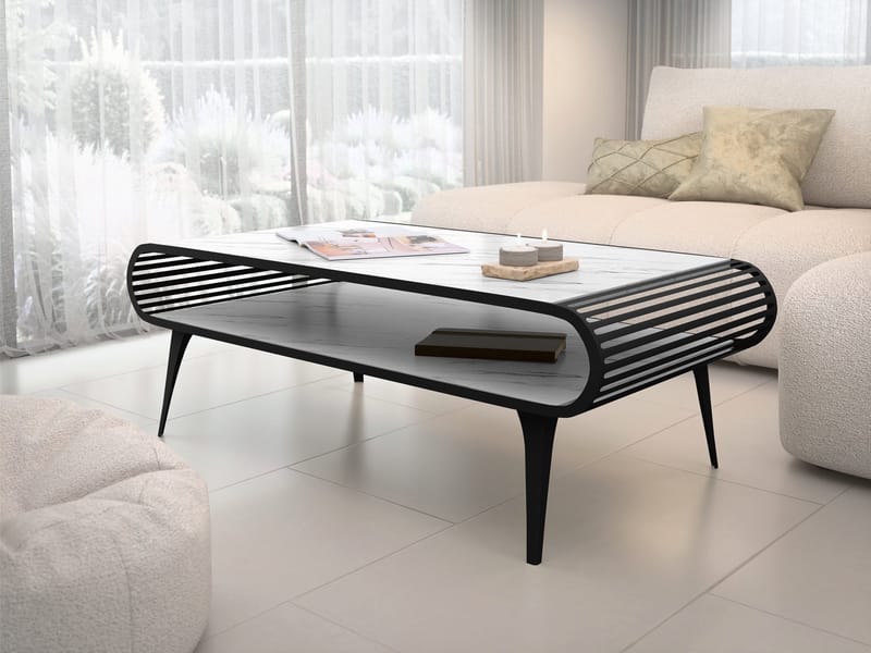 Salvaris Soffbord 120 cm - Svart med vit marmordekor - Möbler - Vardagsrum - Soffbord & vardagsrumsbord - Soffbord