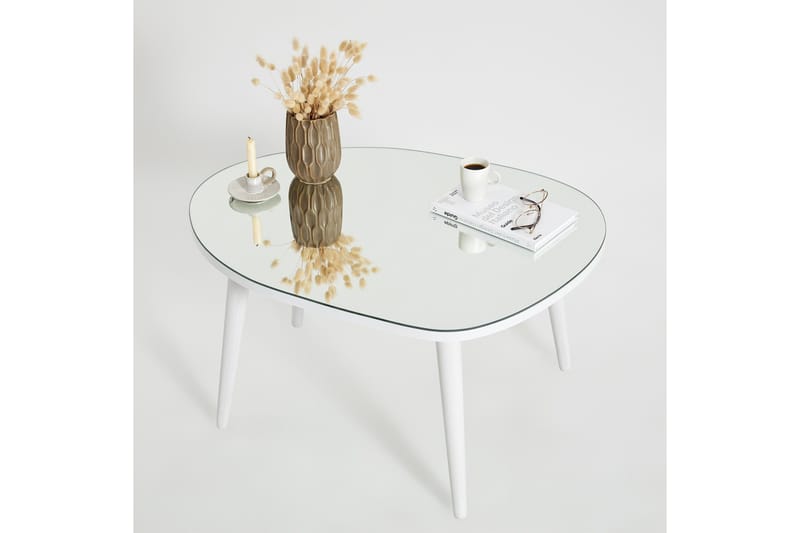 Samtens 75 cm Ovalt Soffbord i Glas med Träben - Vit - Möbler - Vardagsrum - Soffbord & vardagsrumsbord - Soffbord