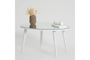 Samtens 75 cm Ovalt Soffbord i Glas med Träben - Vit - Möbler - Vardagsrum - Soffbord & vardagsrumsbord - Soffbord