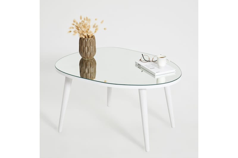 Samtens 75 cm Ovalt Soffbord i Glas med Träben - Vit - Möbler - Vardagsrum - Soffbord & vardagsrumsbord - Soffbord