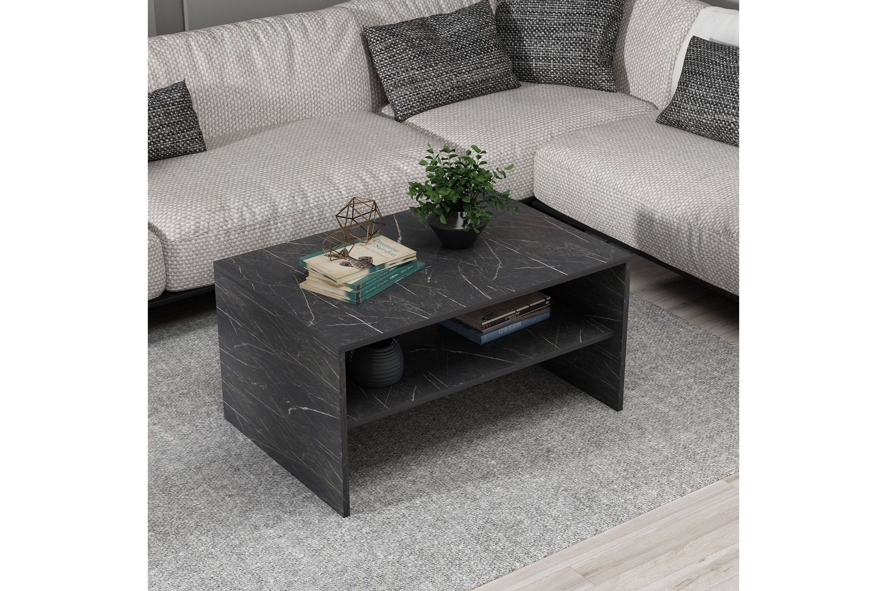 sarachane soffbord 90 cm svart marmor -