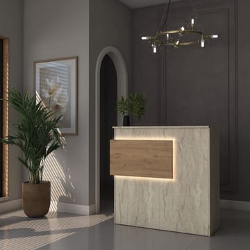 Sarnor Receptionbord 110x110x40 cm - Travertin och valnöt - Möbler - Vardagsrum - Soffbord & vardagsrumsbord - Avlastningsbord & konsolbord