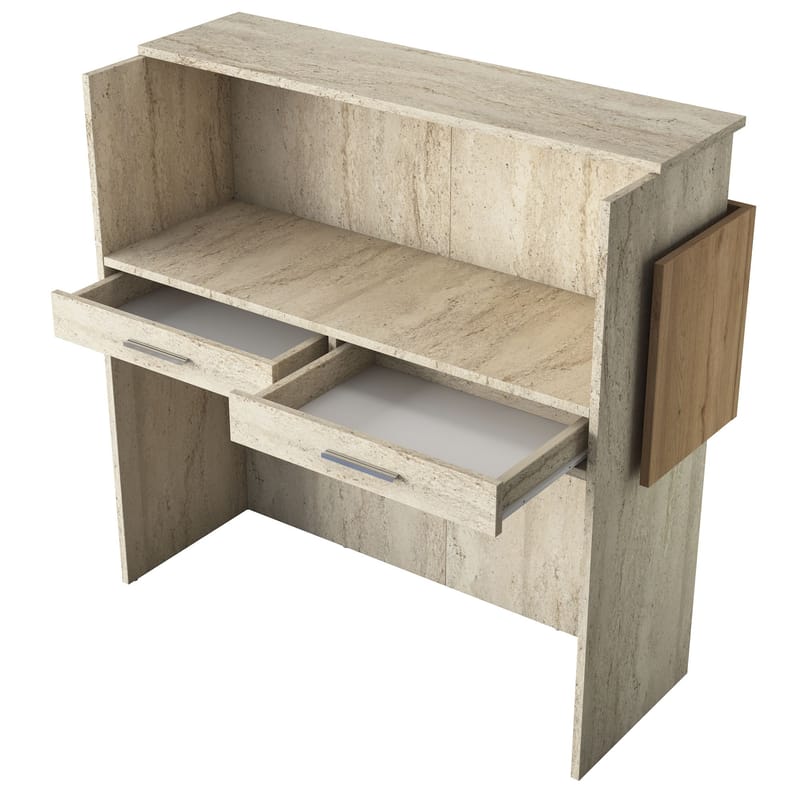 Sarnor Receptionbord 110x110x40 cm - Travertin och valnöt - Möbler - Vardagsrum - Soffbord & vardagsrumsbord - Avlastningsbord & konsolbord