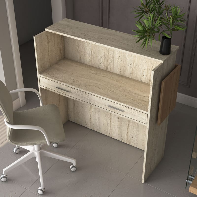 Sarnor Receptionbord 110x110x40 cm - Travertin och valnöt - Möbler - Vardagsrum - Soffbord & vardagsrumsbord - Avlastningsbord & konsolbord