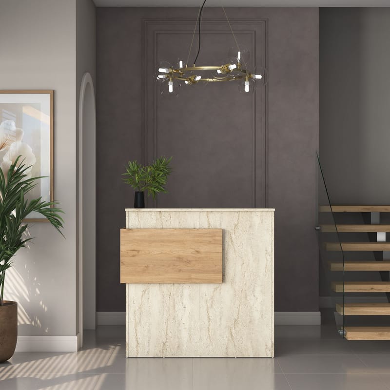 Sarnor Receptionbord 110x110x40 cm - Travertin och valnöt - Möbler - Vardagsrum - Soffbord & vardagsrumsbord - Avlastningsbord & konsolbord