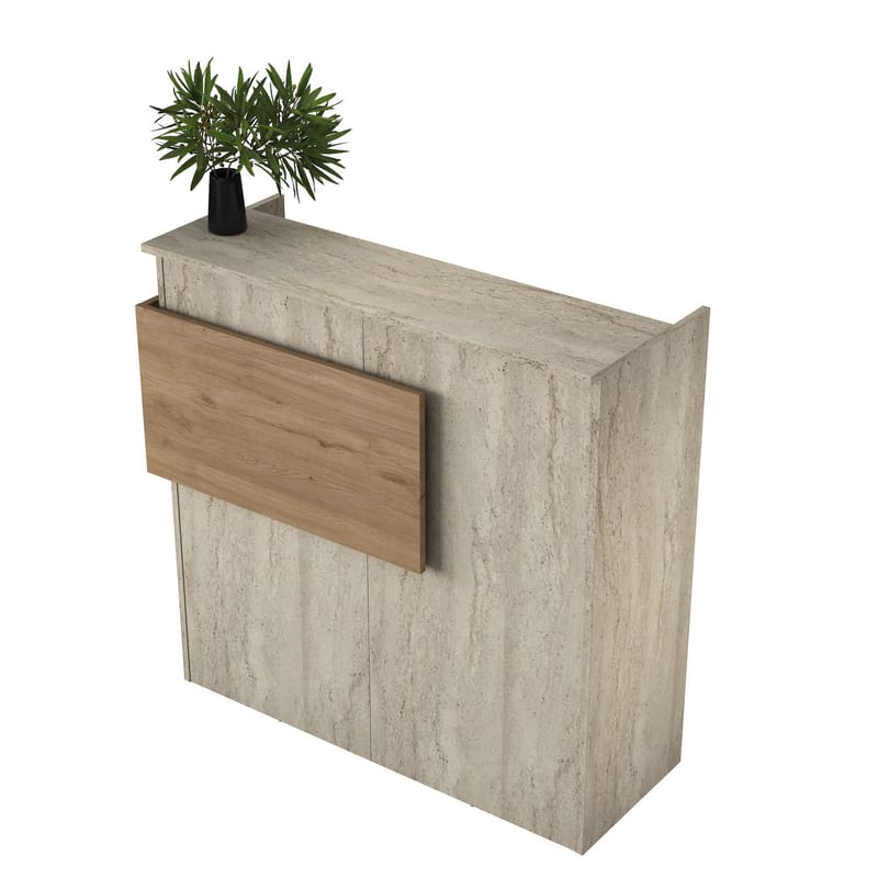 Sarnor Receptionbord 110x110x40 cm - Travertin och valnöt - Möbler - Vardagsrum - Soffbord & vardagsrumsbord - Avlastningsbord & konsolbord