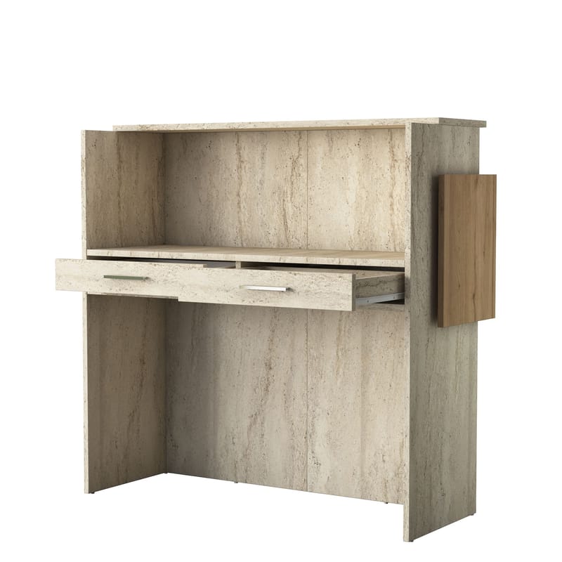Sarnor Receptionbord 110x110x40 cm - Travertin och valnöt - Möbler - Vardagsrum - Soffbord & vardagsrumsbord - Avlastningsbord & konsolbord