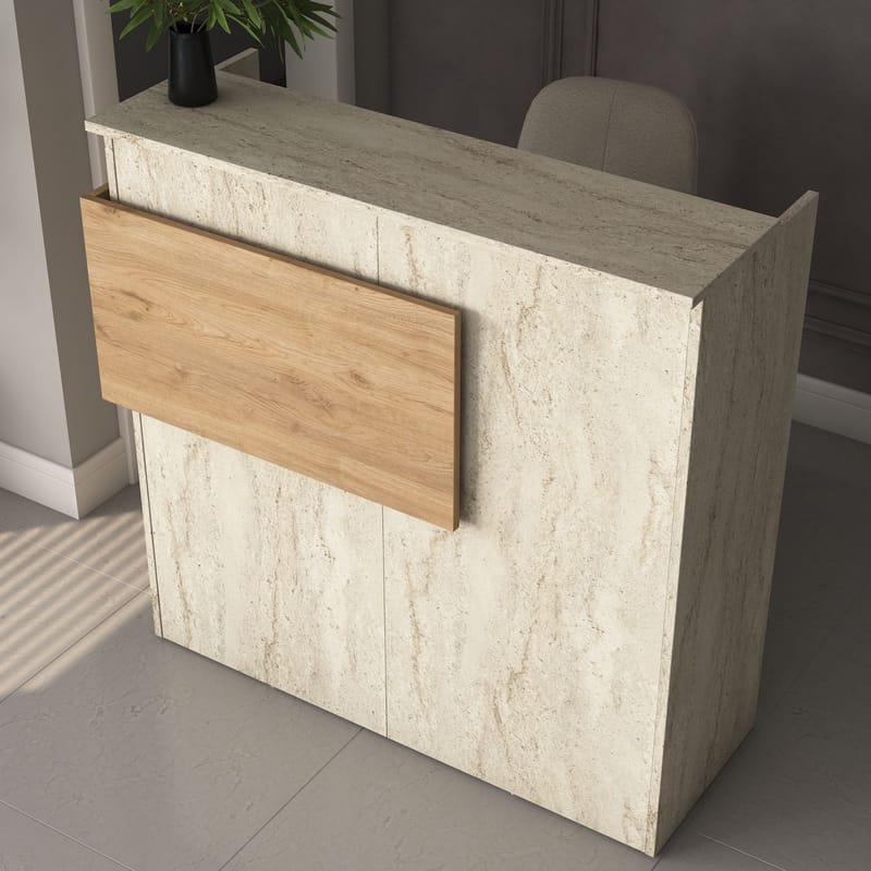 Sarnor Receptionbord 110x110x40 cm - Travertin och valnöt - Möbler - Vardagsrum - Soffbord & vardagsrumsbord - Avlastningsbord & konsolbord