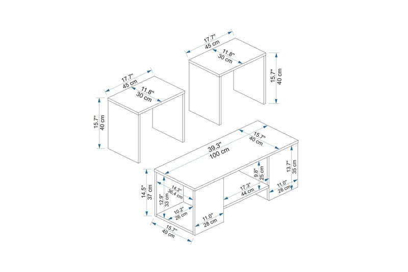Sarte Soffbord 100x37 cm - Beige/Ljus Brun/Trä - Möbler - Vardagsrum - Soffbord & vardagsrumsbord - Satsbord