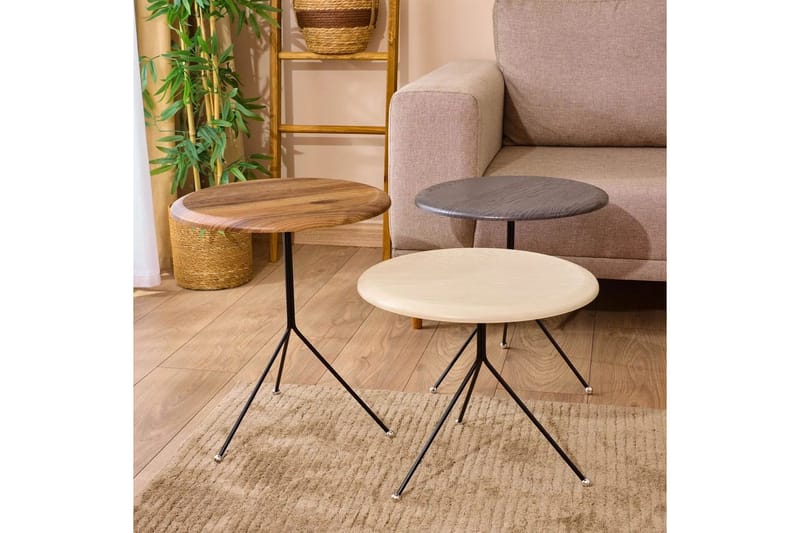 Satsbord (3 Delar) Ranko Brun / Antracit / Grädde - Brun/Cremevit/Antracit - Möbler - Vardagsrum - Soffbord & vardagsrumsbord - Satsbord