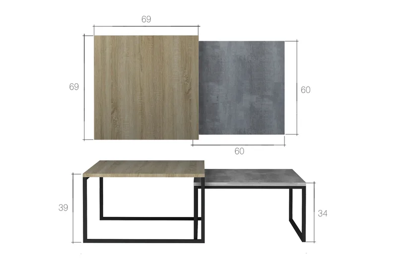 Arriondas Satsbord 69 cm 2 Bord - Brun - Möbler - Vardagsrum - Soffbord & vardagsrumsbord - Satsbord