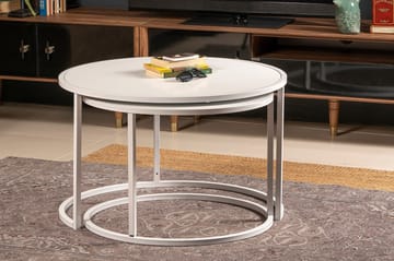Bazra Runda Stapelbara Nästlade Soffbord i Metall - Vit - Möbler - Vardagsrum - Soffbord & vardagsrumsbord - Satsbord