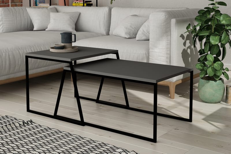 Bodsjö Satsbord 88 cm 2 Bord - Grå/Svart - Möbler - Vardagsrum - Soffbord & vardagsrumsbord - Satsbord