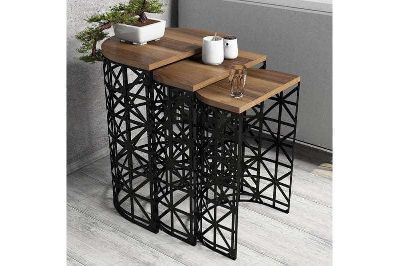 Hovdane Satsbord 46 cm Halvcirkel 3 Bord - Mörkbrun/Svart - Möbler - Vardagsrum - Soffbord & vardagsrumsbord - Satsbord