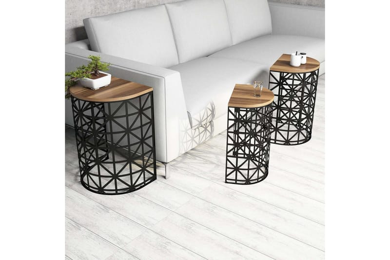 Hovdane Satsbord 46 cm Halvcirkel 3 Bord - Mörkbrun/Svart - Möbler - Vardagsrum - Soffbord & vardagsrumsbord - Satsbord