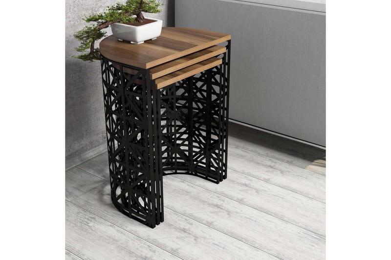 Hovdane Satsbord 46 cm Halvcirkel 3 Bord - Mörkbrun/Svart - Möbler - Vardagsrum - Soffbord & vardagsrumsbord - Satsbord