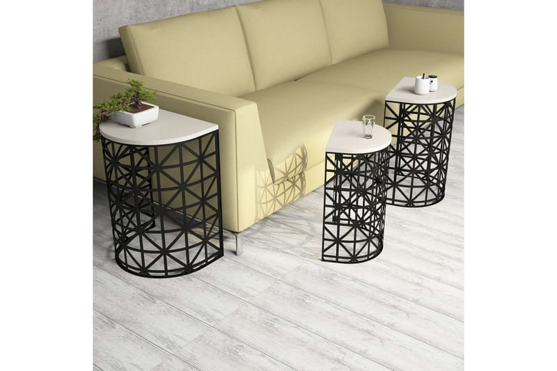 Hovdane Satsbord 46 cm Halvcirkel 3 Bord - Vit/Svart - Möbler - Vardagsrum - Soffbord & vardagsrumsbord - Satsbord