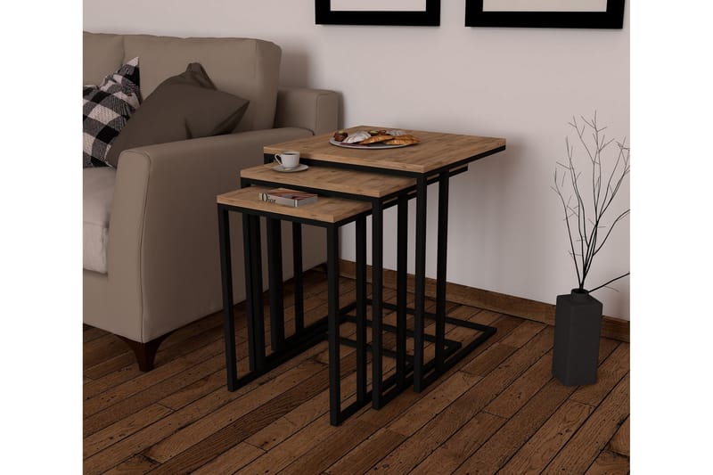 JARIEL Satsbord 3-pack 41 cm Valnöt/Svart - Möbler - Vardagsrum - Soffbord & vardagsrumsbord - Satsbord