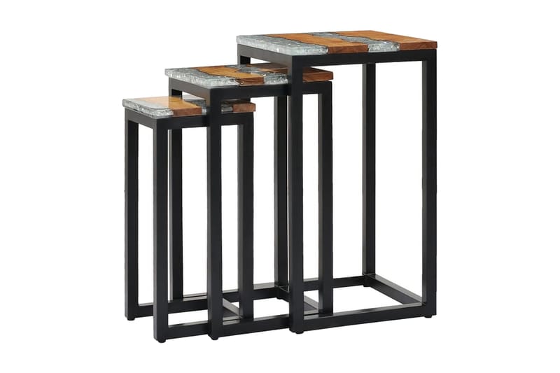Satsbord 3 st massiv teak och polyresin - Brun - Möbler - Vardagsrum - Soffbord & vardagsrumsbord - Satsbord