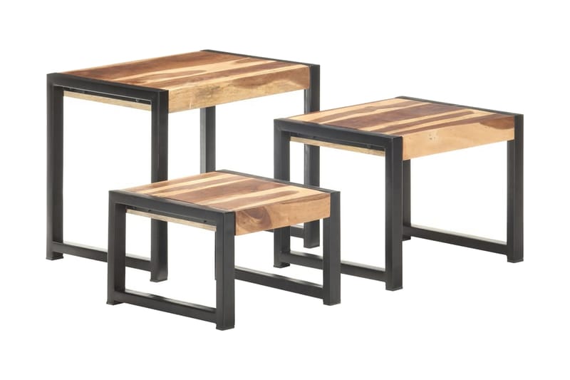 Satsbord 3 st massivt trä med sheshamfinish - Brun - Möbler - Vardagsrum - Soffbord & vardagsrumsbord - Satsbord