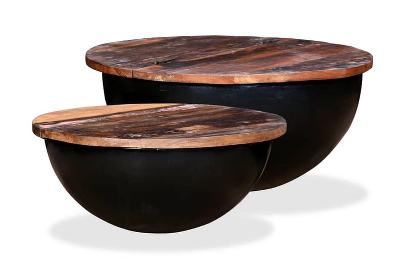 Soffbord set 2 st massivt återvunnet trä svart skålformad - Svart - Möbler - Vardagsrum - Soffbord & vardagsrumsbord - Satsbord