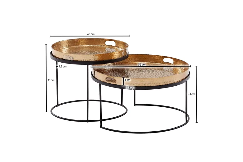 Wilhem 46 cm Runt Soffbord i Metall med Hamrad Bricka - Mässingsguld - Möbler - Vardagsrum - Soffbord & vardagsrumsbord - Satsbord