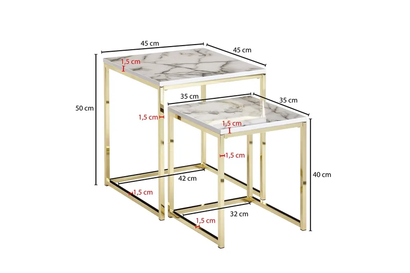 Willowdale Satsbord 45 cm - Vit/Grå/Guld - Möbler - Vardagsrum - Soffbord & vardagsrumsbord - Satsbord