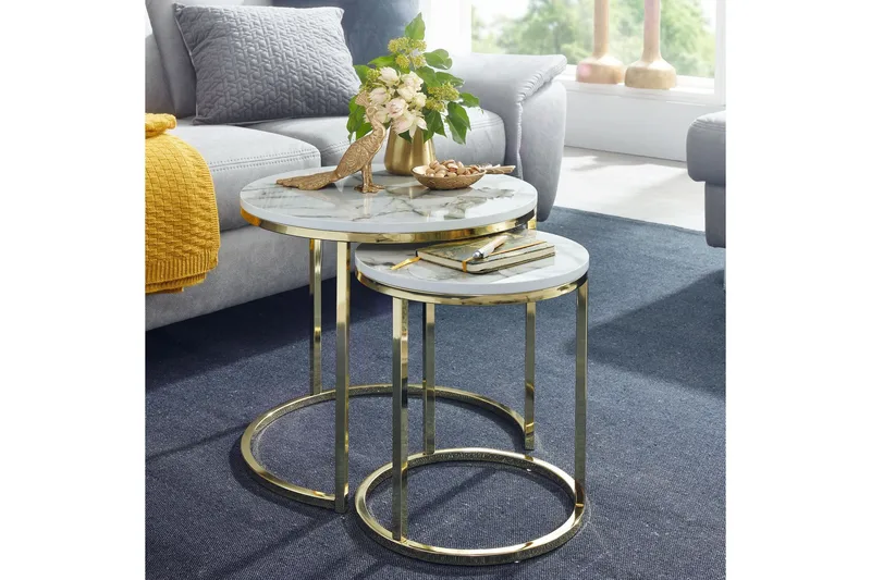 Willowdale Satsbord 80 cm Runt - Vit/Grå - Möbler - Vardagsrum - Soffbord & vardagsrumsbord - Satsbord