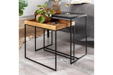 Satsbord Wohnling Set med 2 i massivt trä brickstil stenoptik industriell - Möbler - Vardagsrum - Soffbord & vardagsrumsbord - Satsbord