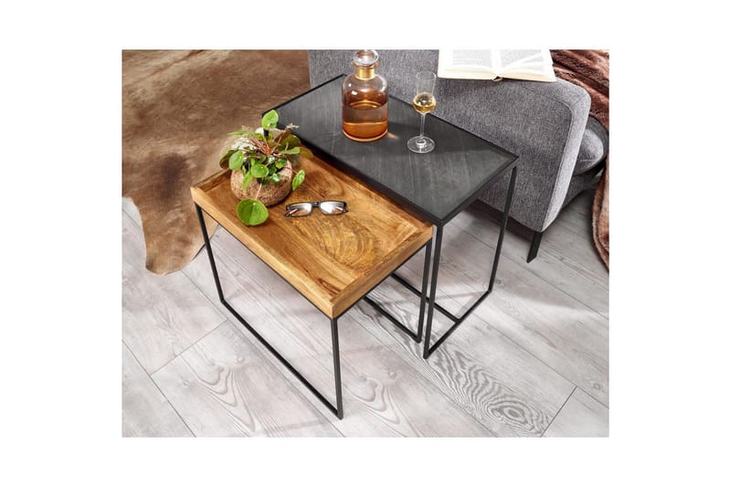 Satsbord Wohnling Set med 2 i massivt trä brickstil stenoptik industriell - Möbler - Vardagsrum - Soffbord & vardagsrumsbord - Satsbord