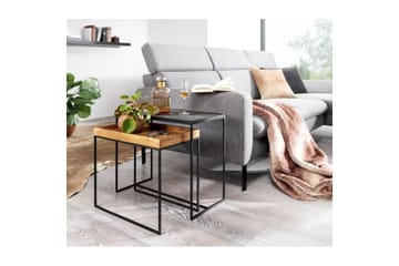 Satsbord Wohnling Set med 2 i massivt trä brickstil stenoptik industriell - Möbler - Vardagsrum - Soffbord & vardagsrumsbord - Satsbord
