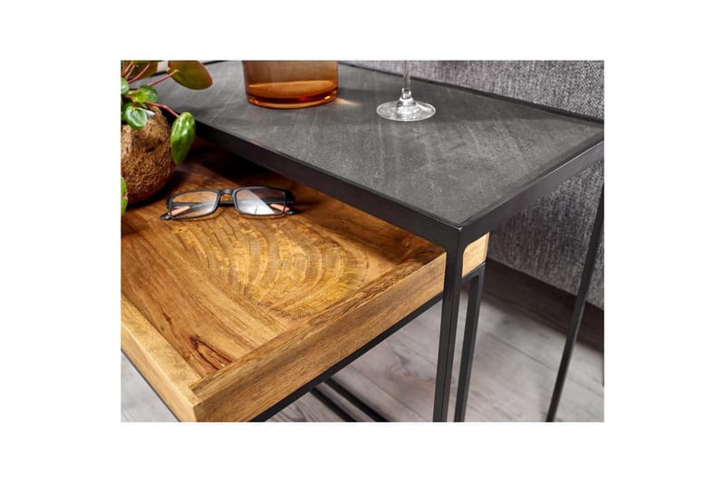 Satsbord Wohnling Set med 2 i massivt trä brickstil stenoptik industriell - Möbler - Vardagsrum - Soffbord & vardagsrumsbord - Satsbord