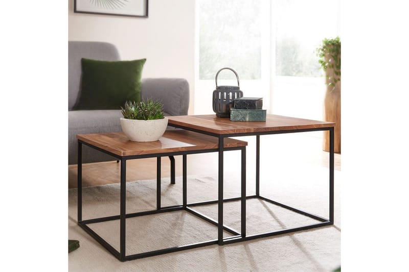 Satsbord Wohnling Set med 2 i massivt trä fyrkantiga metallben modern - Möbler - Vardagsrum - Soffbord & vardagsrumsbord - Satsbord