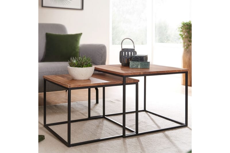 Satsbord Wohnling Set med 2 i massivt trä fyrkantiga metallben modern - Möbler - Vardagsrum - Soffbord & vardagsrumsbord - Soffbord
