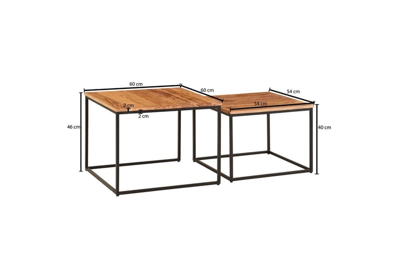 Satsbord Wohnling Set med 2 i massivt trä fyrkantiga metallben modern - Möbler - Vardagsrum - Soffbord & vardagsrumsbord - Soffbord
