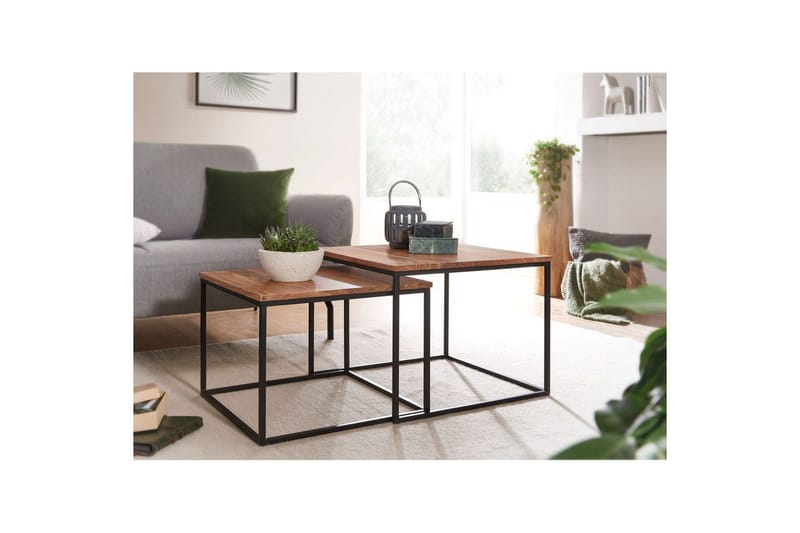 Satsbord Wohnling Set med 2 i massivt trä fyrkantiga metallben modern - Möbler - Vardagsrum - Soffbord & vardagsrumsbord - Satsbord