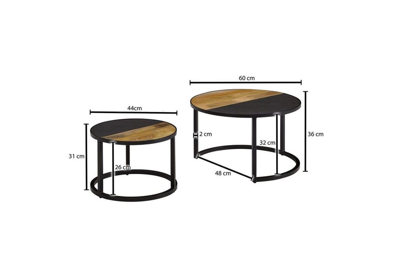 Satsbord Wohnling Set med 2 i massivt trä stenoptik metallben industriell - Möbler - Vardagsrum - Soffbord & vardagsrumsbord - Satsbord