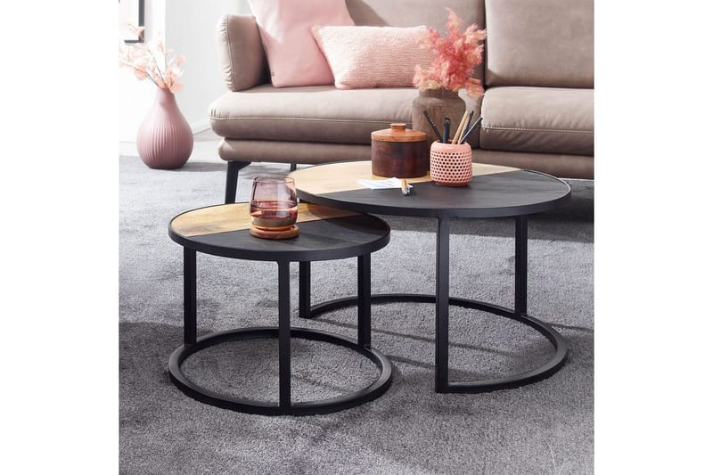 Satsbord Wohnling Set med 2 i massivt trä stenoptik metallben industriell - Möbler - Vardagsrum - Soffbord & vardagsrumsbord - Satsbord