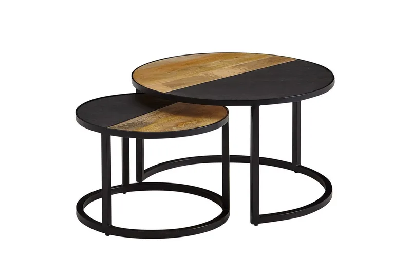 Satsbord Wohnling Set med 2 i massivt trä stenoptik metallben industriell