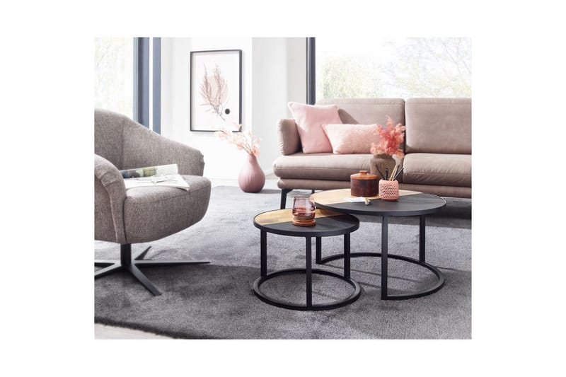 Satsbord Wohnling Set med 2 i massivt trä stenoptik metallben industriell - Möbler - Vardagsrum - Soffbord & vardagsrumsbord - Satsbord